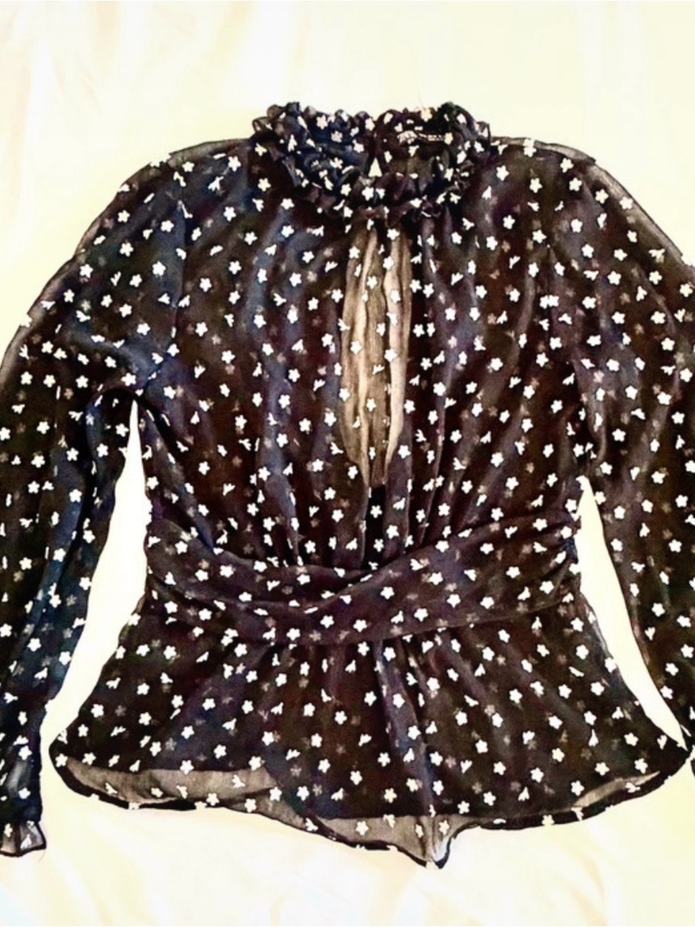Zara Black Sheer Star-Print Long Sleeve Blouse